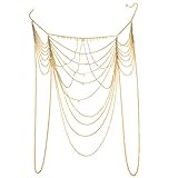 MJARTORIA Adjustable Cross Body Rhinestone Link Chain Bikini Belly Harness Necklace