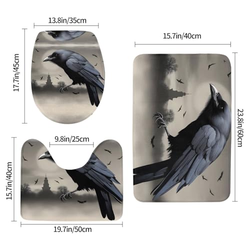 Tapis de salle de bain absorbant et antidérapant Night Crow ensemble de 3 tapis WC - 3