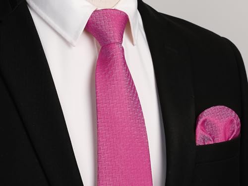 Image of Enlision Mens Ties Stripe Tie and Pocket Square Set Classic Formal Woven Neckties Handkerchief Cufflinks Wedding