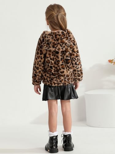 Patgoal Toddler Girls Fleece Jacket Bear Ear ZipUp Leopard Hooded Coat Fall Winter Fuzzy Warm Outerwear with Pocket 2-7T4