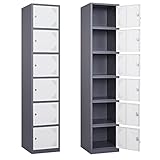 Yizosh Metal Locker with 6 Doors, Tall Steel Storage Lockers for Employees - 71' Locker Storage Cabinets for School, Gym, Home, Office, Garage (Grey White)