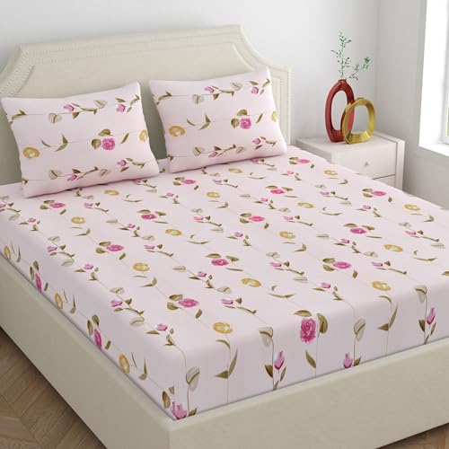 Image of Dreamscape Microfiber Wrinkle & Fade Resistant Double Bedsheet with 2 Pillow Covers - (Size 87 x 94 inches, 140TC, Colour - Pink)