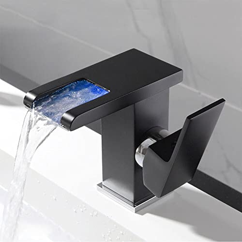 Robinet cascade LED noir anti-brûlure en laiton pour évier de salle de bain - 2