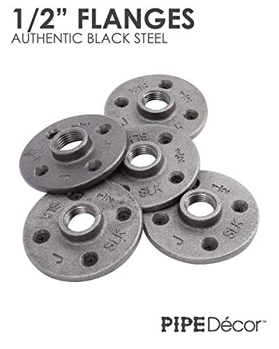 Pipe Decor 1/2" Malleable Cast Iron Floor Flange 10 Pack, Industrial Steel Grey Fits Standard Half Inch Threaded Black Pipes And Fittings,Vintage Diy Shelving, Ten Real Authentic Plumbing Flanges #TOP7