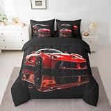 Picture of Feelyou Sports Car Comforter Set Twin Size 7 Pieces Race Speed Car Bed in a Bag Extreme Sports Bedding Set for Boys Girls Teens Decor Bed Set with Comforter, Sheet Set, Pillowcases, Pillow Covers
