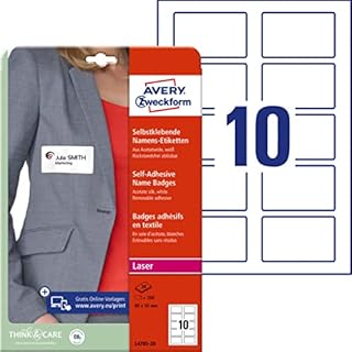 Avery Self-Adhesive Repositionable Name Badge Labels, 10 Labels Per A4 Sheet - Blue Border ( L4785), White, 80 x 50 mm