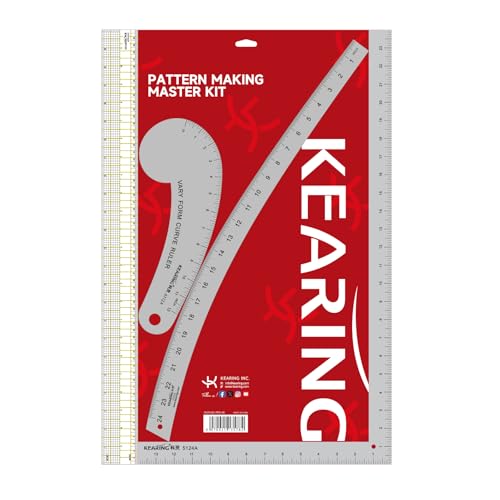 KEARING Fashion Designer's Ruler Kit, French Curve Ruler for Pattern Making, Light Aviation Aluminum Hip Curve Ruler, L-Square Ruler, Vary Form Curve Ruler for Pattern Making Sewing,Quilting