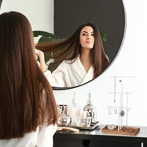 Relaxdays Schmuckständer, 3 Stangen, t-förmig, Ketten, für Ohrringe & Armbänder, mit Ablage, Holz & Metall, weiß/braun