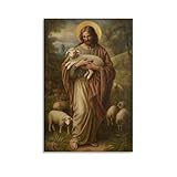 MAIHAIBAO Jesus and The Lamb of God Canvas Wall Art - Leonardo Da Vinci Famous Religious Painting Poster - Vintage Christian & Catholic Aesthetic Decor for Home & Church - 12x18 Inch (Unframed)