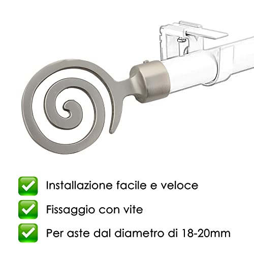 Miniatura 3 de Girasole Home Terminal Espiral Para Barra De Cortina De Diámetro De 18-20 Mm 2 Piezas De Aluminio Níquel Satinado