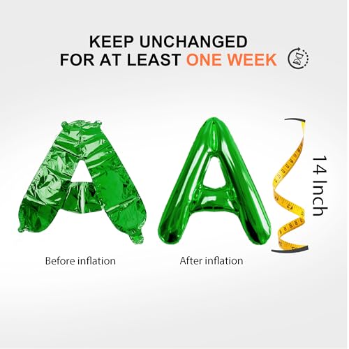Image of 52 pcs Green Foil Letter Balloons with Air Pump, 16 Inch 2 A-Z Sets - Mylar Alphabet Balloon Kit for Birthday Banner & Party Decorations