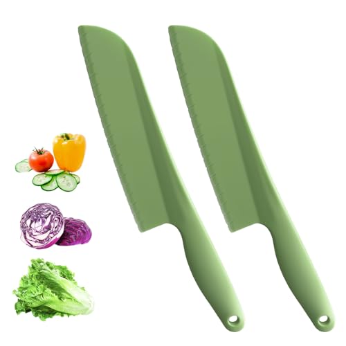 Image of Lettuce Knife to Prevent Browning, 11 inch Plastic Knife for Cutting Veggies, Fruits, Cakes, Brownies, Bread, Dishwasher Safe (2, Green)