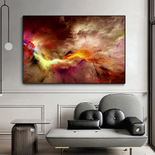 Peinture abstraite orange et paysage de nuages pour votre décoration de salon chaleureuse