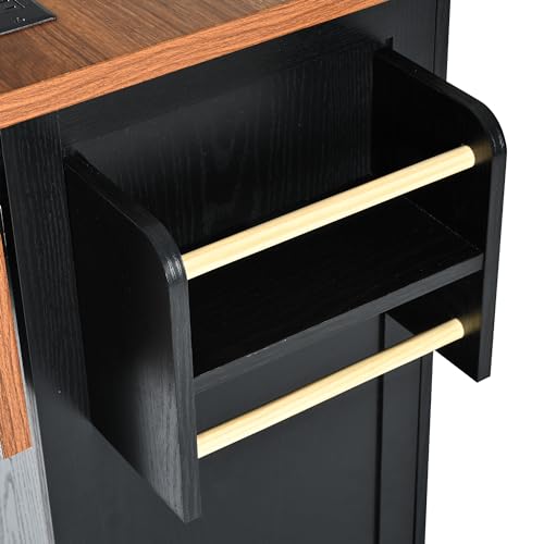 Merax 54.5" Upgraded Kitchen Cart Island on Wheels with Power Outlet,Drop Leaf and 3 Side Drawers,Farmhouse Wood Frame Storage Cabinet by Merax - Image 9