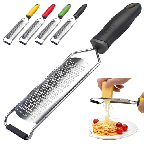 Cheese Grater Handheld & Lemon Zester with Handle, Stainless Steel Citrus Zester for Parmesan Garlic Ginger (Black)