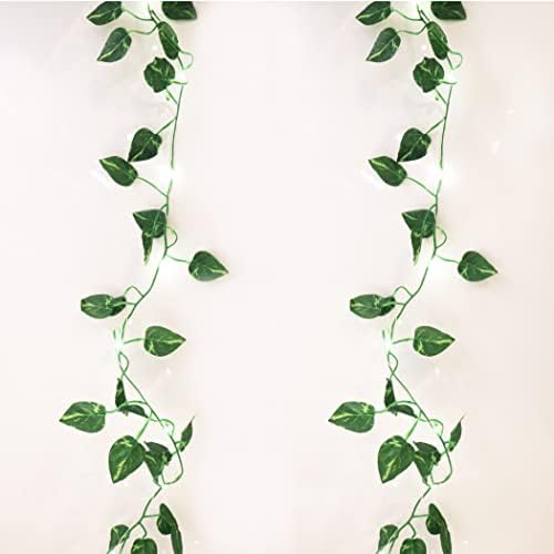 Better Life Attic 2 Pack 7ft Pre-lit Greenery Garland, Pothos Vines with Fairy Lights, Decorative Artificial Leaves Lights, Battery Operated Vines for Bedroom, Porch, Indoor, Outdoor