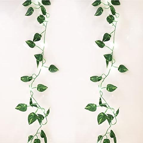 Better Life Attic 2 Pack 7ft Pre-lit Greenery Garland, Pothos Vines with Fairy Lights, Decorative Artificial Leaves Lights, Battery Operated Vines for Bedroom, Porch, Indoor, Outdoor Cover