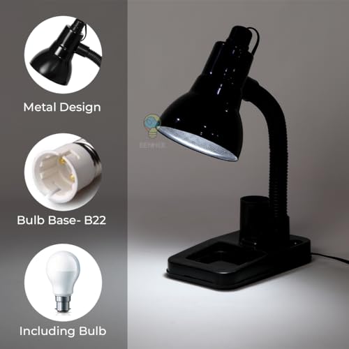 Image of Adjustable LED Study Table Lamp | Metal Desk Light for Reading, Writing, Learning, Work from Home & Office | Flexible Neck Eye Care Lamp for Students (Black)