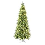 5ft Skinny Christmas Tree with 200 Warm White Lights, Memory Wire Hinge Narrow Xmas Tree with 588 Branch Tips, Premium Pre Lit Slim Artifical Christmas Tree with Foldable Metal Stand for Holiday