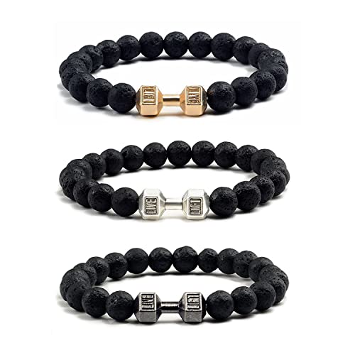 NORLSO Black Dumbbell Bracelet for Men Gym Bros Bracelet Volcanic ...