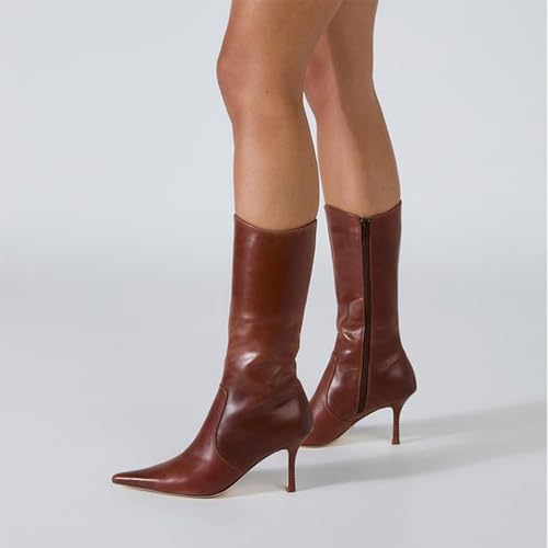 Goiphrri Mid Calf Boots for Women Dressy Sexy Pointed Toe Stiletto Boot Heels Side Zipper Wide Calf Boots Fashion Trendy Fall Boot for Women4