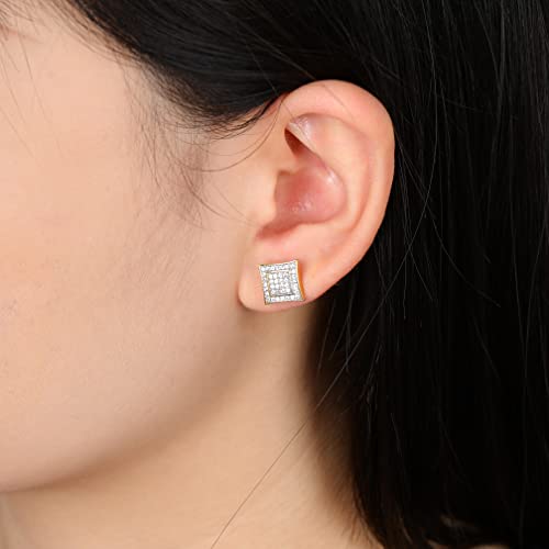 Yoszo Cubic Zirconia Square Earring Stud 18K Gold Plated Iced Out Screw Back Hypoallergenic Earring For Men Women (Gold) #TOP3