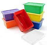 Nexboraque 6 Pack Colored Bins with Lids, 5 Qt Plastic Cubby Bins Storage Bins Stackable Toy Bins Organizer for Classroom, Home