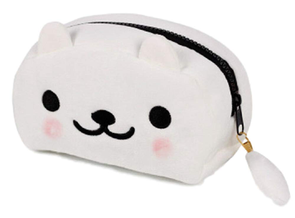 GK-O Cute Cat Plush Pencil Case Pen Bag Cartoon Make Up Cosmetic Bag (White)