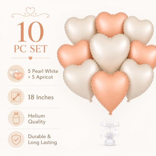 Image of Wanna Party Pastel Heart Shaped Foil Balloons Set of 10, Blush Pink and Cream Heart Balloons for Birthday, Baby Shower, Anniversary, Wedding & Party Decoration