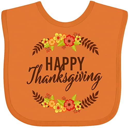 inktastic Happy Thanksgiving with Fall Floral Baby Bib - Main Image