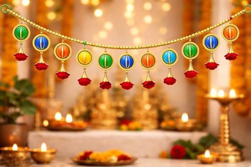Image of Rajasthan Kraft Beautiful Handmade Woolen Gota Ball Door Toran with Beads & Flowers, 40 Inch in Size, Perfect for Home& Festive Decor, Housewarming Gifts and Adds Festive Charm to Your Home (T0045)