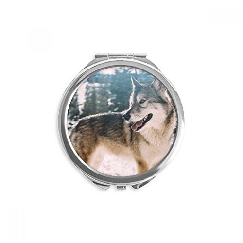 Miroir de poche rond maquillage portable à la main motif chien blanc neige 2,6 x 2,4 pouces multicolore