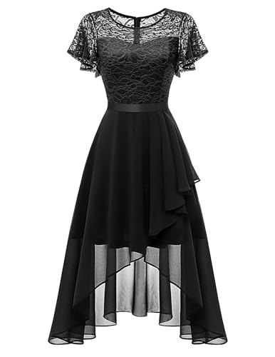 Black Homecoming Dresses with Sleeves Midi Dress for Cocktail Women's Modest Bridesmaid Dress Evening Party Lace Prom Dress for Teens WT0303BlackXL