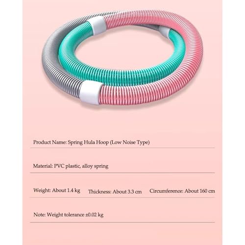 LAOGUATON Adjustable Spring Hula Hoop, 3.3 Lbs, Pink/Teal/Gray, Foldable Fitness Waist Trainer for Women