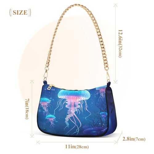 Glowing Jellyfish Shoulder Bag for Women, Handbag with Chain Strap, Soft Purse Tote Bag for Ladies2