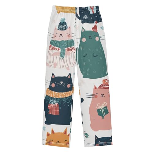 Cat Pine Branch Boys Long Pants Soft Trousers Elastic Waist Kids Lounge Bottoms with Pockets S-XL