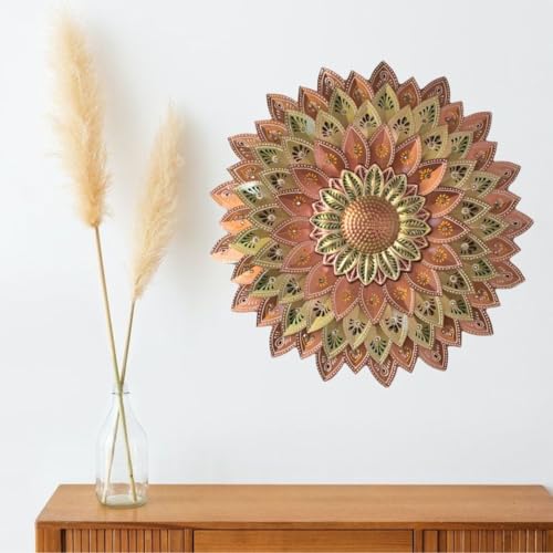 Image of SETHI AESTHETIC Metal Flower Wall Decor - Metal Wall Decor, Flower Wall Art, Decor item, Size 54X54 CM (Metallic Designer Brown)