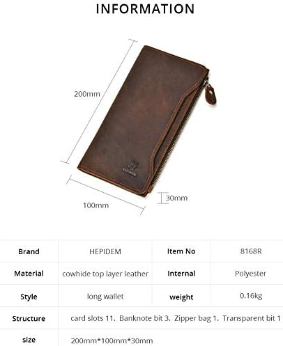 Miniatura 5 de HEPIDEM - Funda de piel auténtica para hombre con bolsillo con cremallera color marrón