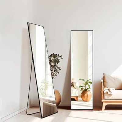 TRAHOME Standing Mirror Full Length Mirror,Large Floor Mirror with Aluminium Frame for Door Bedroom Bathroom Living Room (56x15-Black)