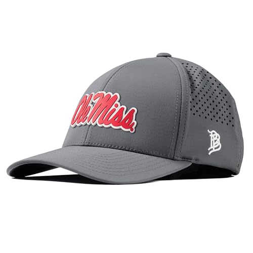 Branded Bills Officially Licensed x Mississippi Old Miss Rebels Slate Grey Curved Performance Ole Miss Crimson Script PVC