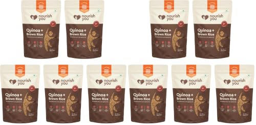 Image of Nourish You Quinoa and Brown Rice Mix - 500g x Pack of 10 | 11.16g Protein & 10.24g Rich Dietary Fibre per 100gm | Naturally Gluten Free Healthy Grain Mix | Low Glycemic Index | Superfood for Salads, Pulao, Bowls & Daily Meals (70% Brown Rice + 30% Quinoa)