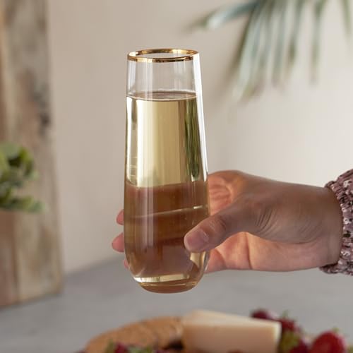 Twine 10759 Gilded Gold Rimmed Stemless Champagne Flutes, Gold Fluted Martini Mimosa Cocktail Glasses thumb #5