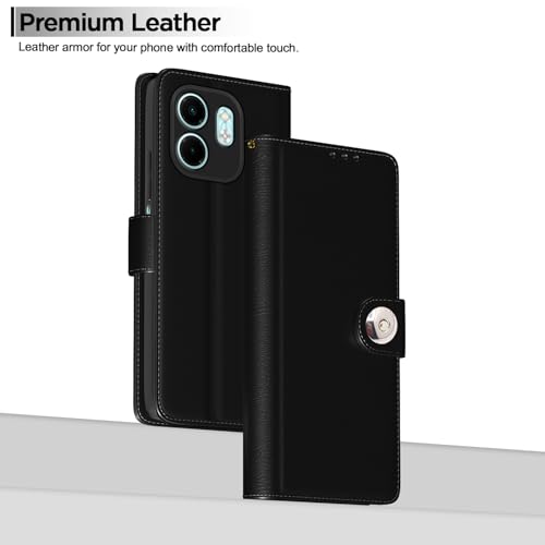 Image of Pikkme Flip Cover Leather Finish | Inside TPU with Card Pockets | Wallet Stand and Shock Proof | Complete Protection Button Flip Case for Infinix Smart 9 HD(Black)