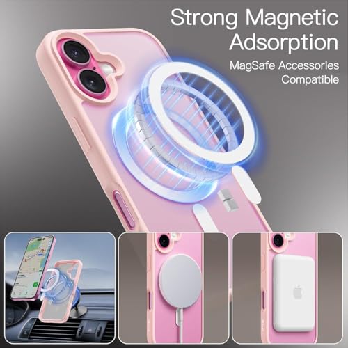 Image of VONZEE Magnetic Guard Case for iPhone 16 Plus | Compatible with MagSafe Translucent Matte Hard PC Back with TPU Bumper | Slim Anti-Scratch Shockproof Phone Cover (6.7 inch, Pink)