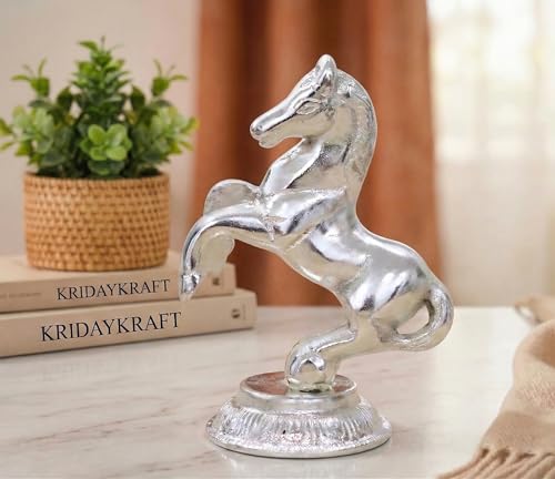 Image of KridayKraft Jumping Horse Metal Statue for Wealth Table Top Figurine for Living Room Bedroom Home Office Animal Decorative Showpiece Feng Shui Vanstu Sculpture for Gift Purpose. (Silver)