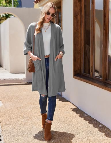 Image of Ekouaer Waffle Robes for Women Bathrobe Lightweight Knee Length 3 /4 Sleeve Knit Bath Robes Female Loungewear with Pockets