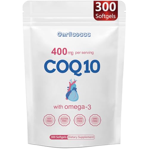 CoQ10 400mg with Omega 3 Fatty Acids 300 Softgel | Stable High Absorption Form Antioxidant Support Overall & Energy Health Extra Strength Coenzyme Q10 Supplement