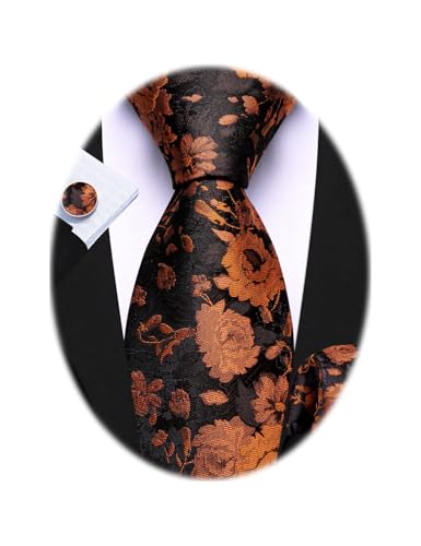 Image of Barry.Wang Flower Ties for Men Silk Woven Floral Tie Sets Necktie Handkerchief Cufflinks Wedding Party