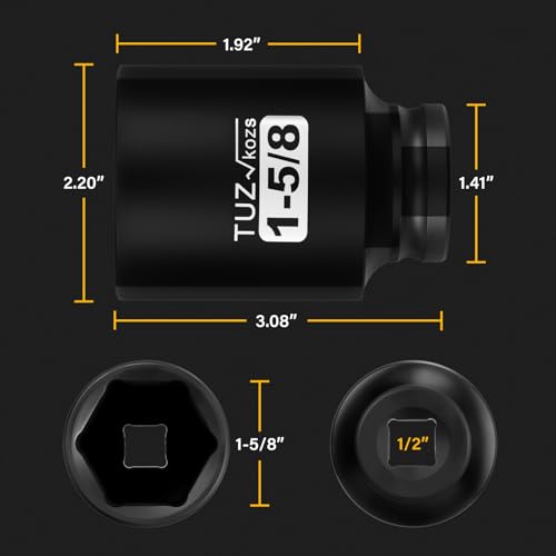 Image of 1 /2 Inch Drive 1-5 /8 Inch Deep SAE Impact Socket,CR-MO,6 Point Radius Corner Design,Square Chamfered Opening,Axle Nut Impact Grade Socket for Easy Removal