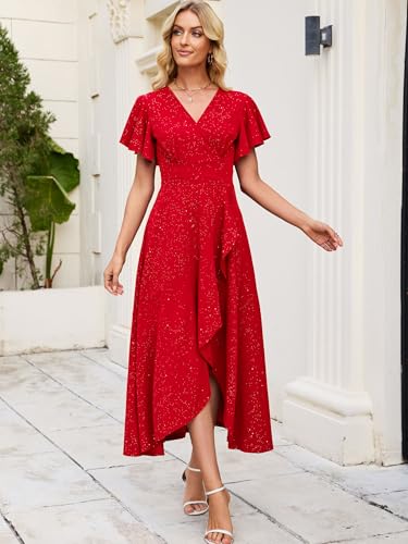 Image of ZZV Formal Dresses for Women Gowns Evening V Neck Wedding Guest Dresses